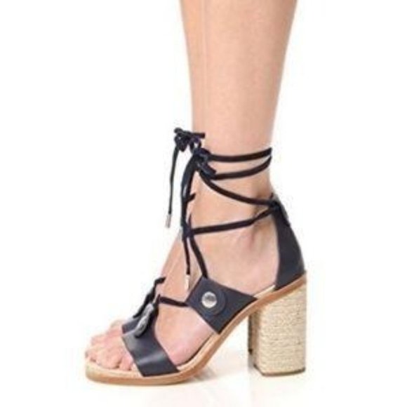 Rag and Bone Shoes - RAG & BONE Navy Eden Leather Raffia Lace-Up Sandal